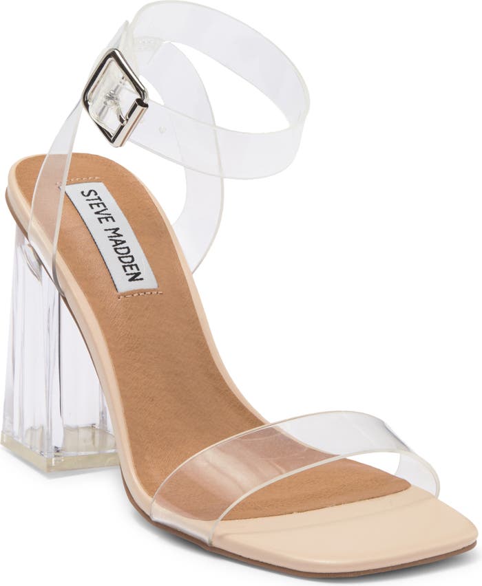 STEVE MADDEN NUDE VINYL STRAP METHACRYLATE HEELED SANDAL