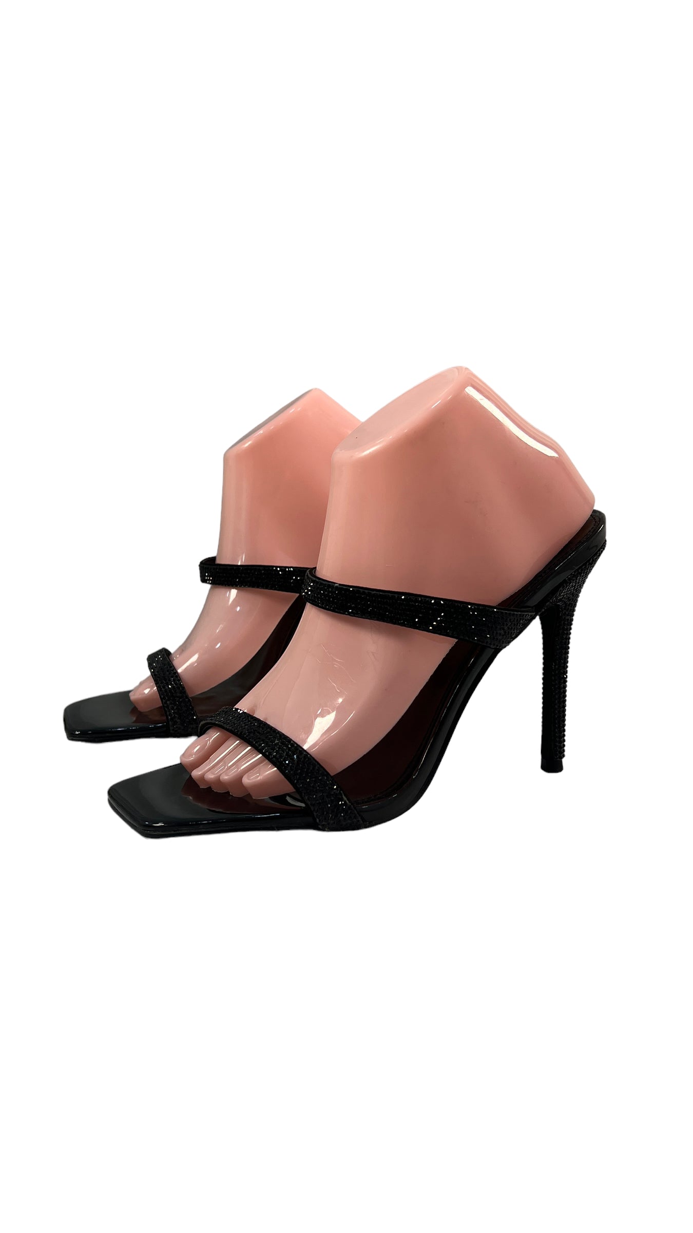 STEVE MADDEN BLACK EMBELLISHED DOUBLE STRAP HEELS