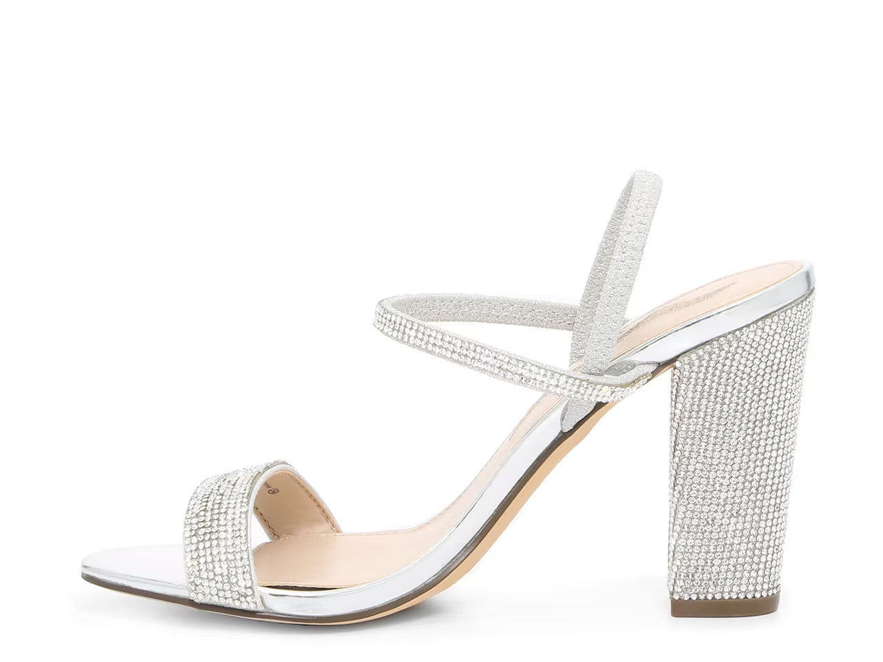 NINA SILVER SLINGBACK BLOCK HEEL SANDAL