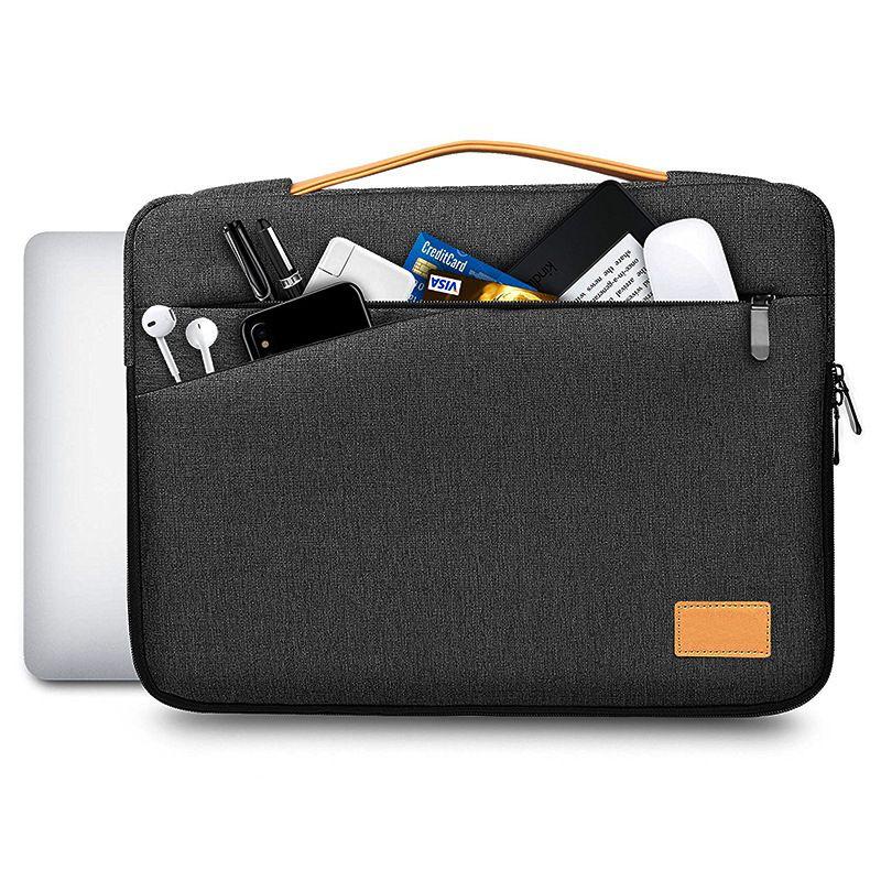 15' DARK GREY LAPTOP BAG WITH BROWN TOP HANDLE