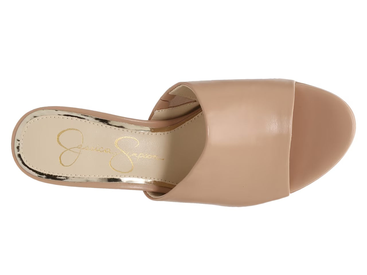 JESSICA SIMPSON NUDE LEATHER PLATFORM BLOCK HEEL MULE
