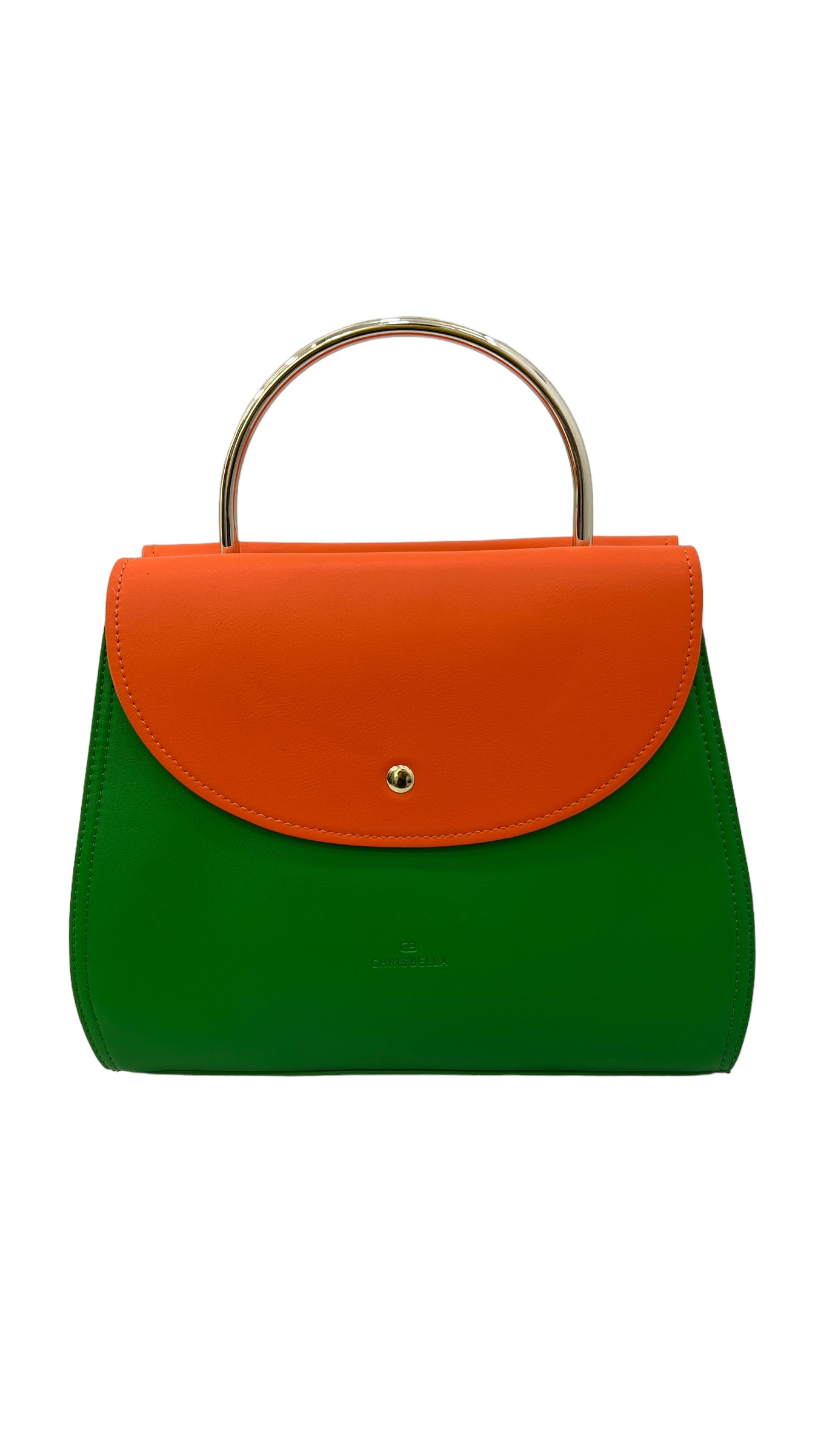 CHRISBELLA GREEN/ORANGE METAL TOP HANDLE DOUBLE SIDED BAG