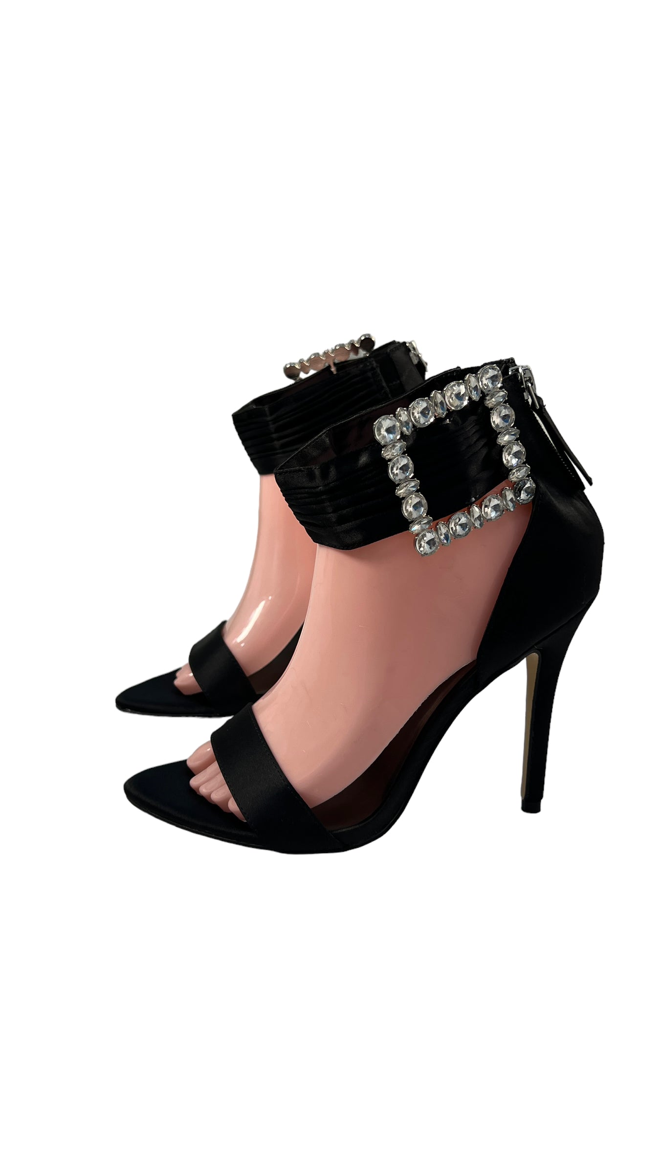 WAREHOUSE BLACK SATIN EMBELLISHED BUCKLE SANDAL