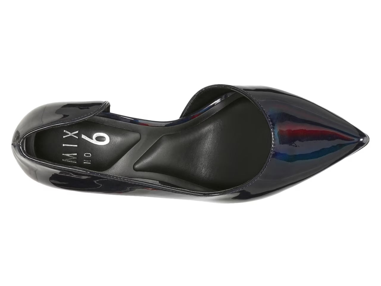 MIX NO 6 BLACK IRIDESCENT PATENT D'ORSAY POINTED TOE PUMP