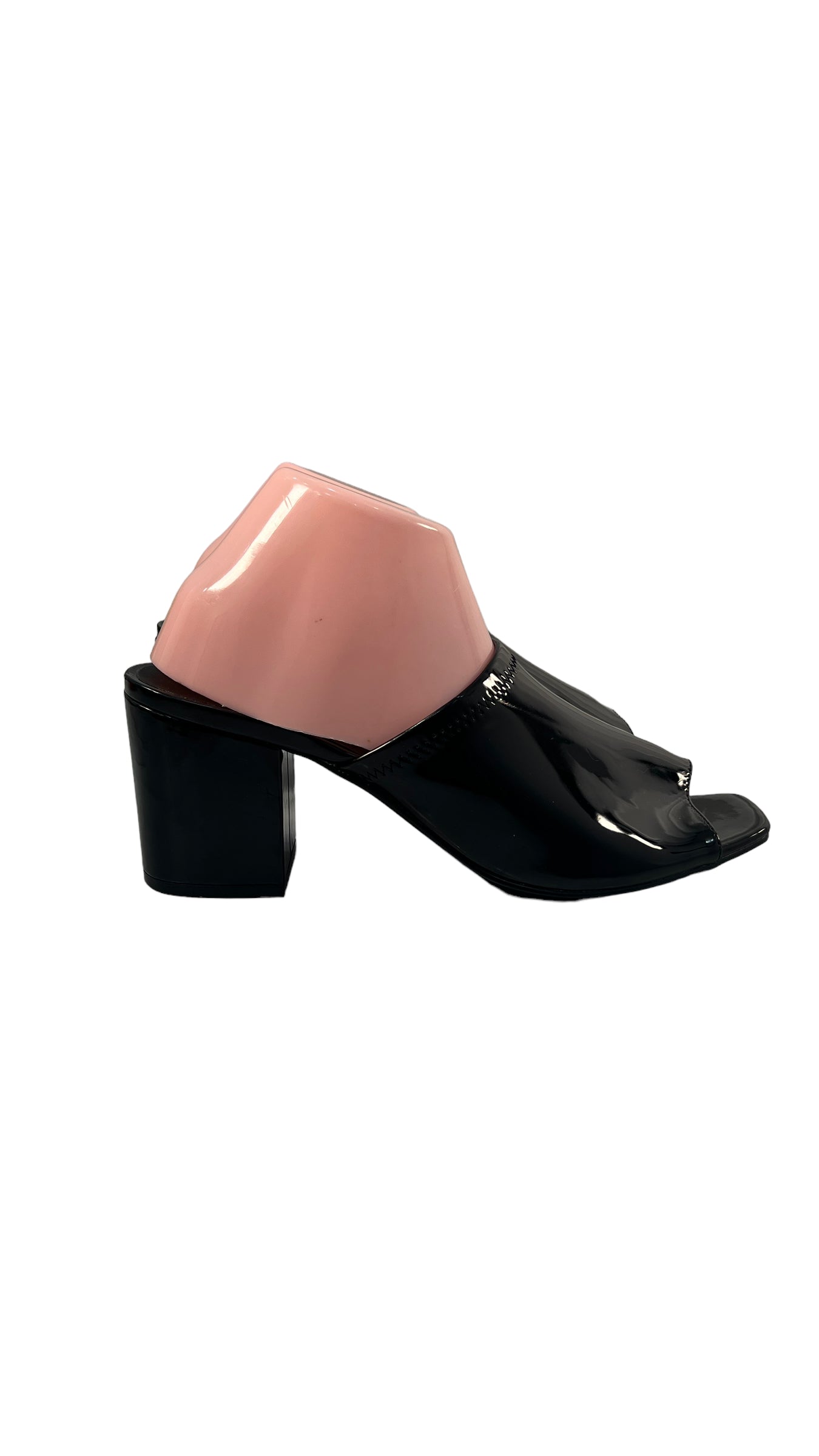 CORSO KOME BLACK PATENT BLOCK HEEL MULE