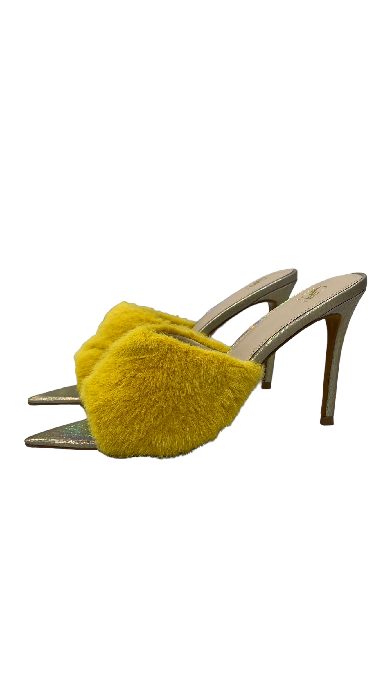 ARETHA BAWENS YELLOW FUR POINTED MULE