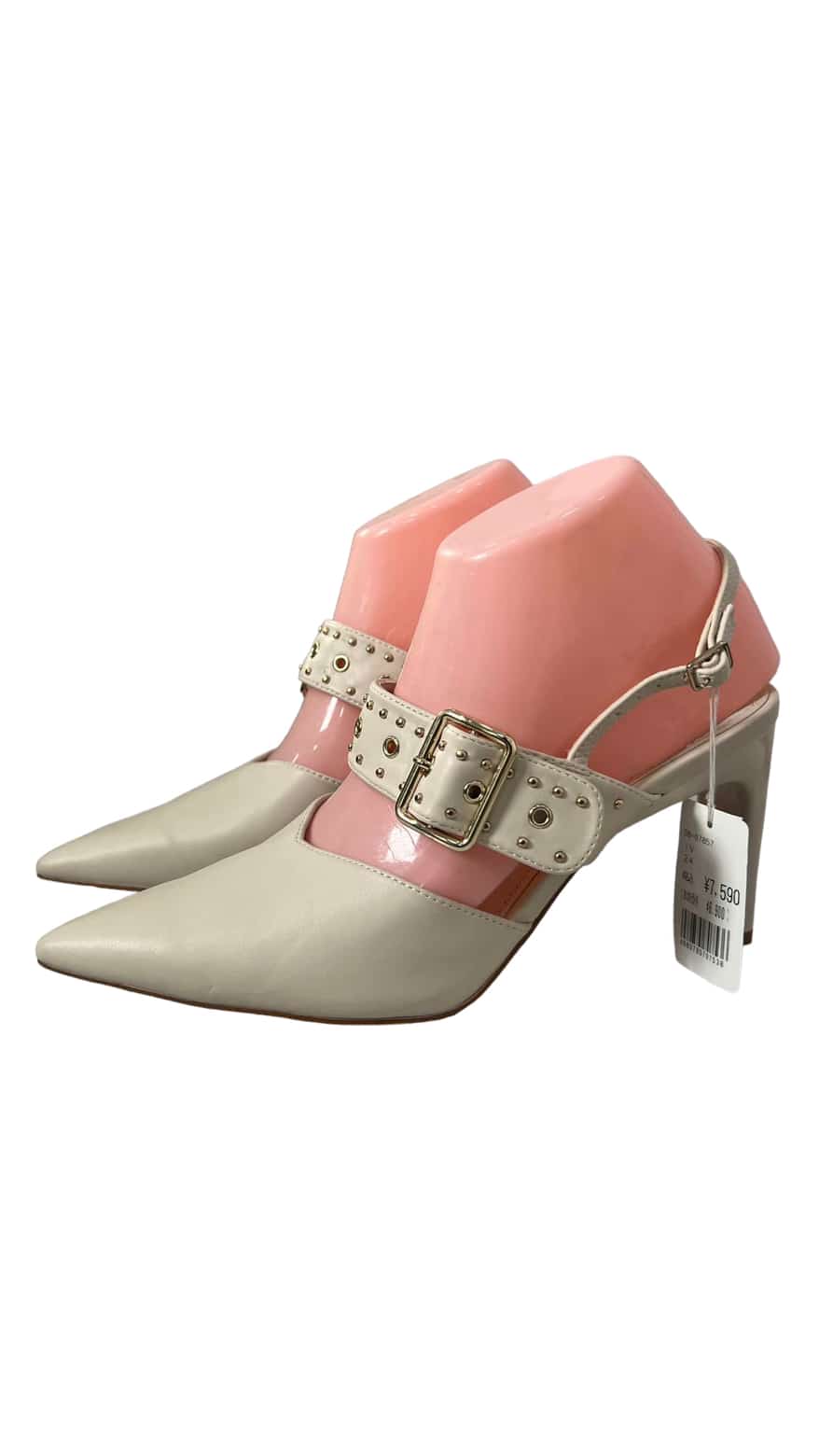 ROSESSENCE ECRU LEATHER BUCKLE DETAIL HEELS