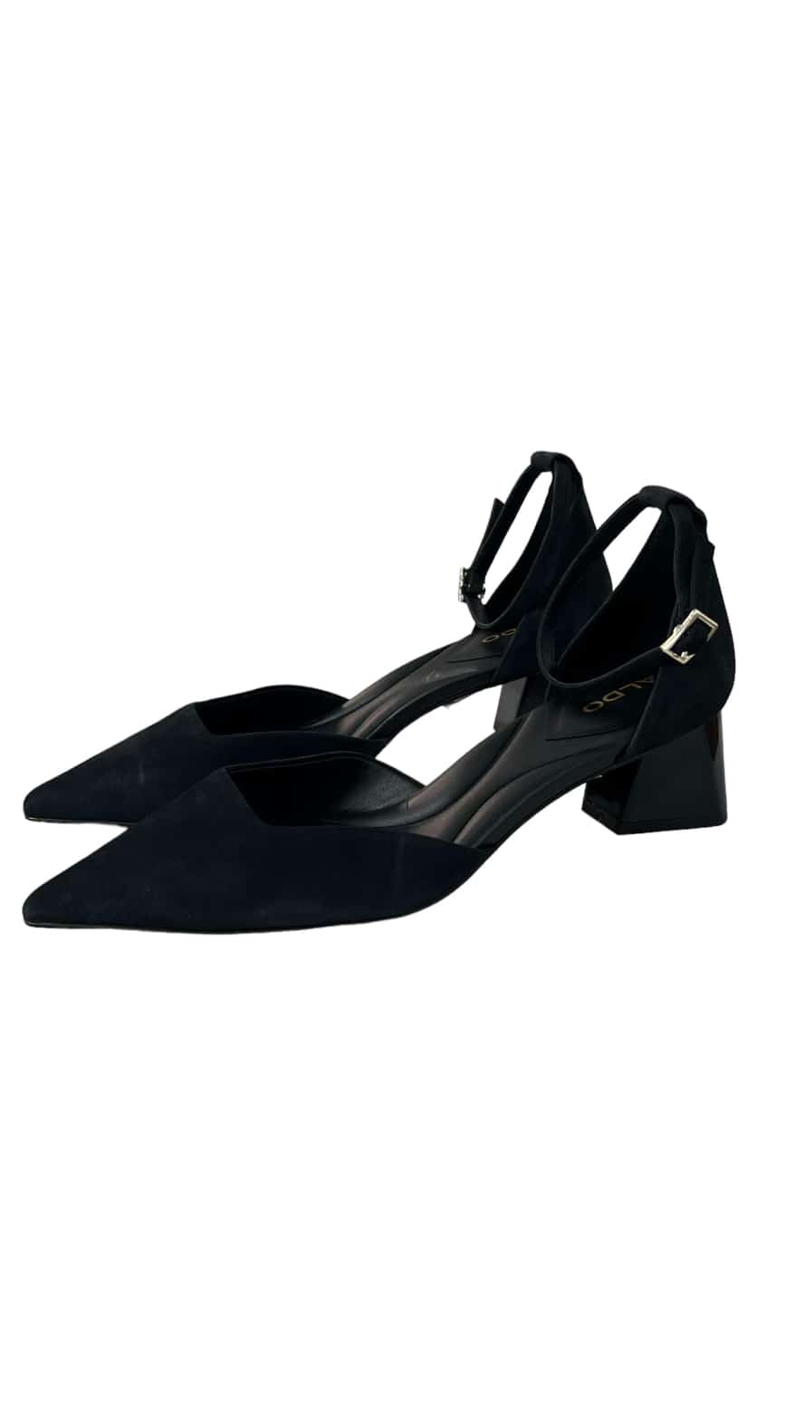 ALDO SUEDE ANKLE STRAP BUCKLE BLOCK HEEL