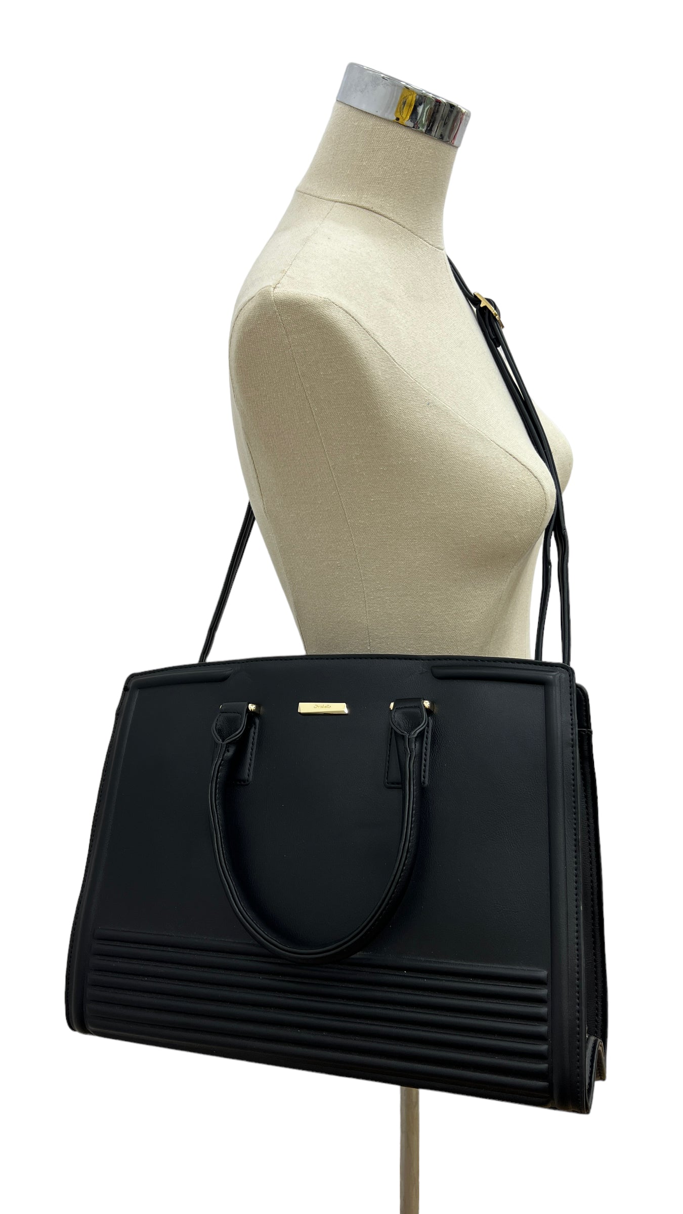CHRISBELLA BLACK LARGE DOUBLE HANDLE STRUCTURED BAG