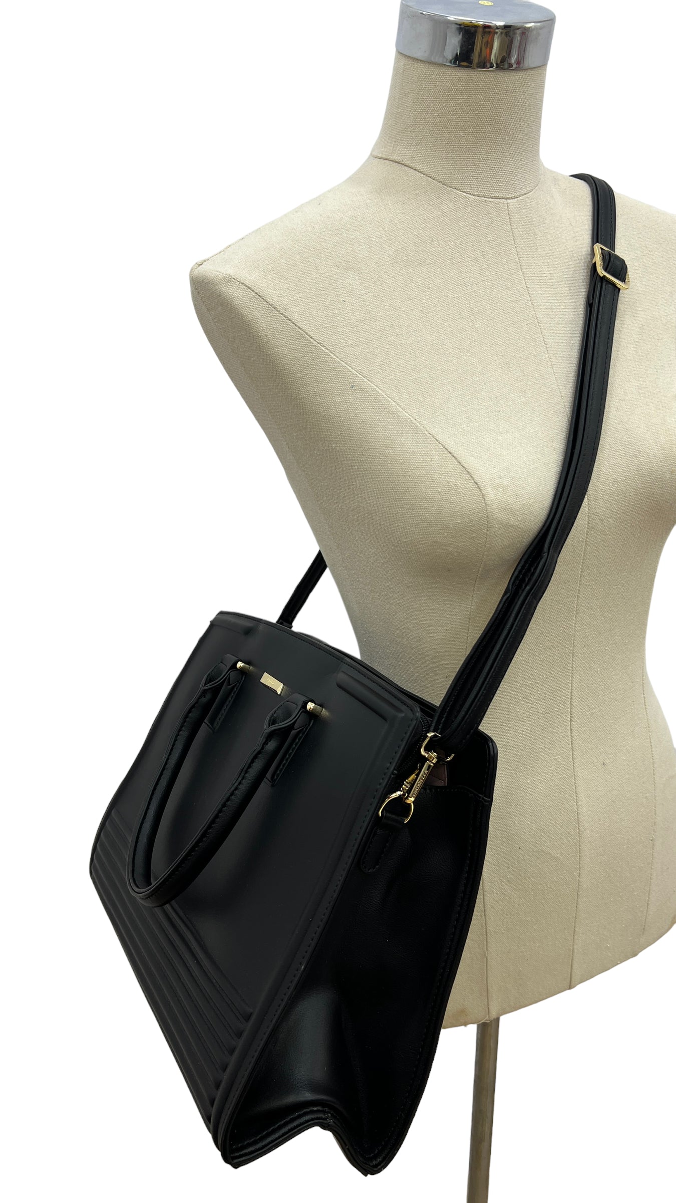 CHRISBELLA BLACK LARGE DOUBLE HANDLE STRUCTURED BAG