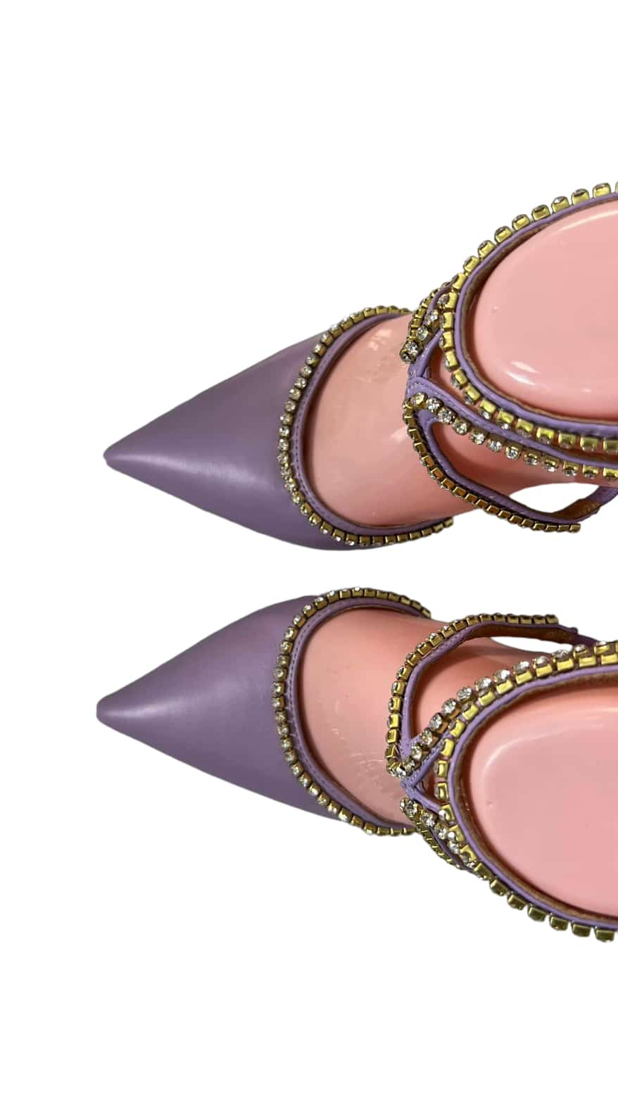 EMANUELLE VEE PURPLE EMBELLISHED STRAPS POINTED TOE HEELS