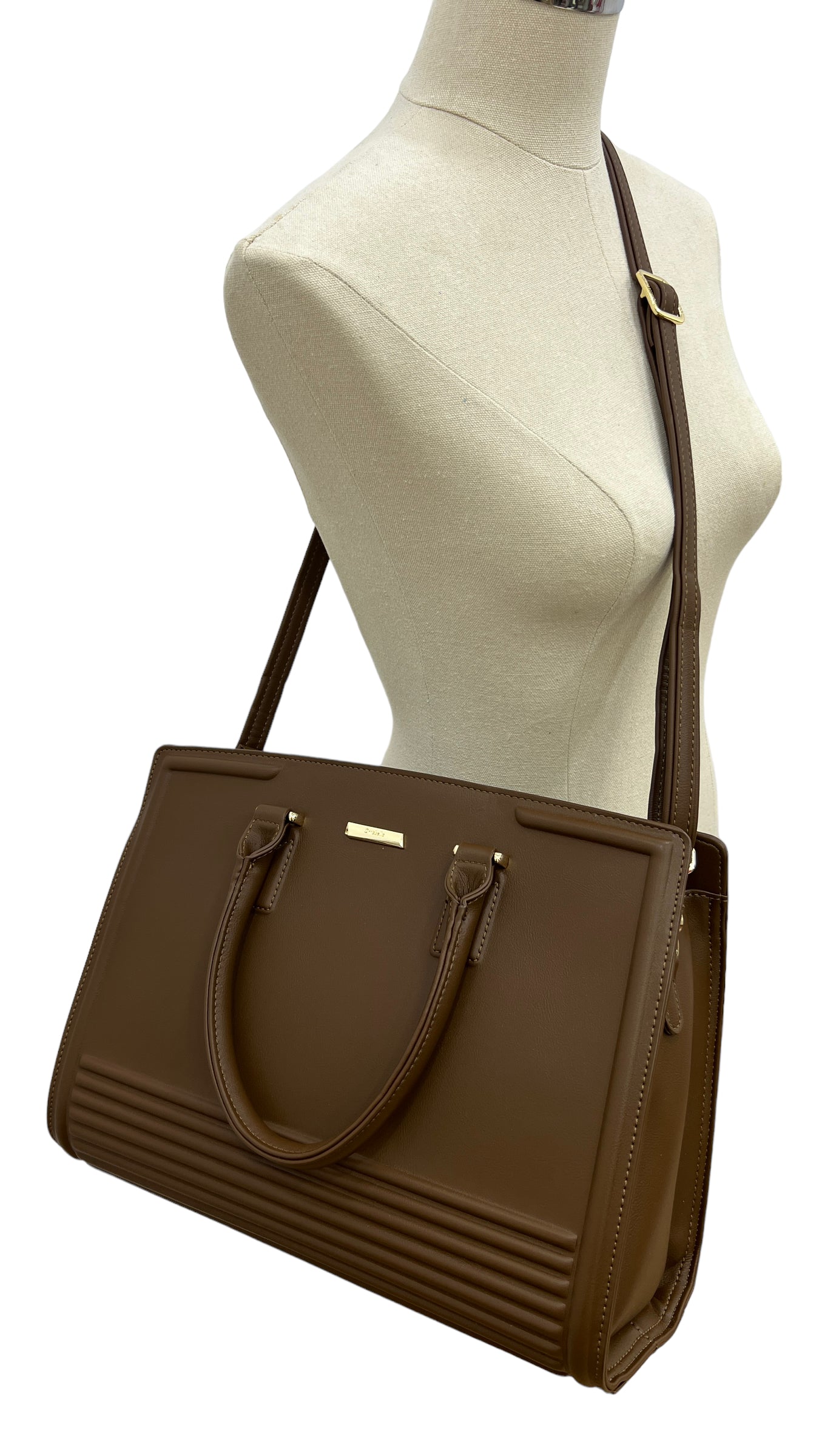 CHRISBELLA COFFEE LARGE DOUBLE HANDLE STRUCTURED BAG