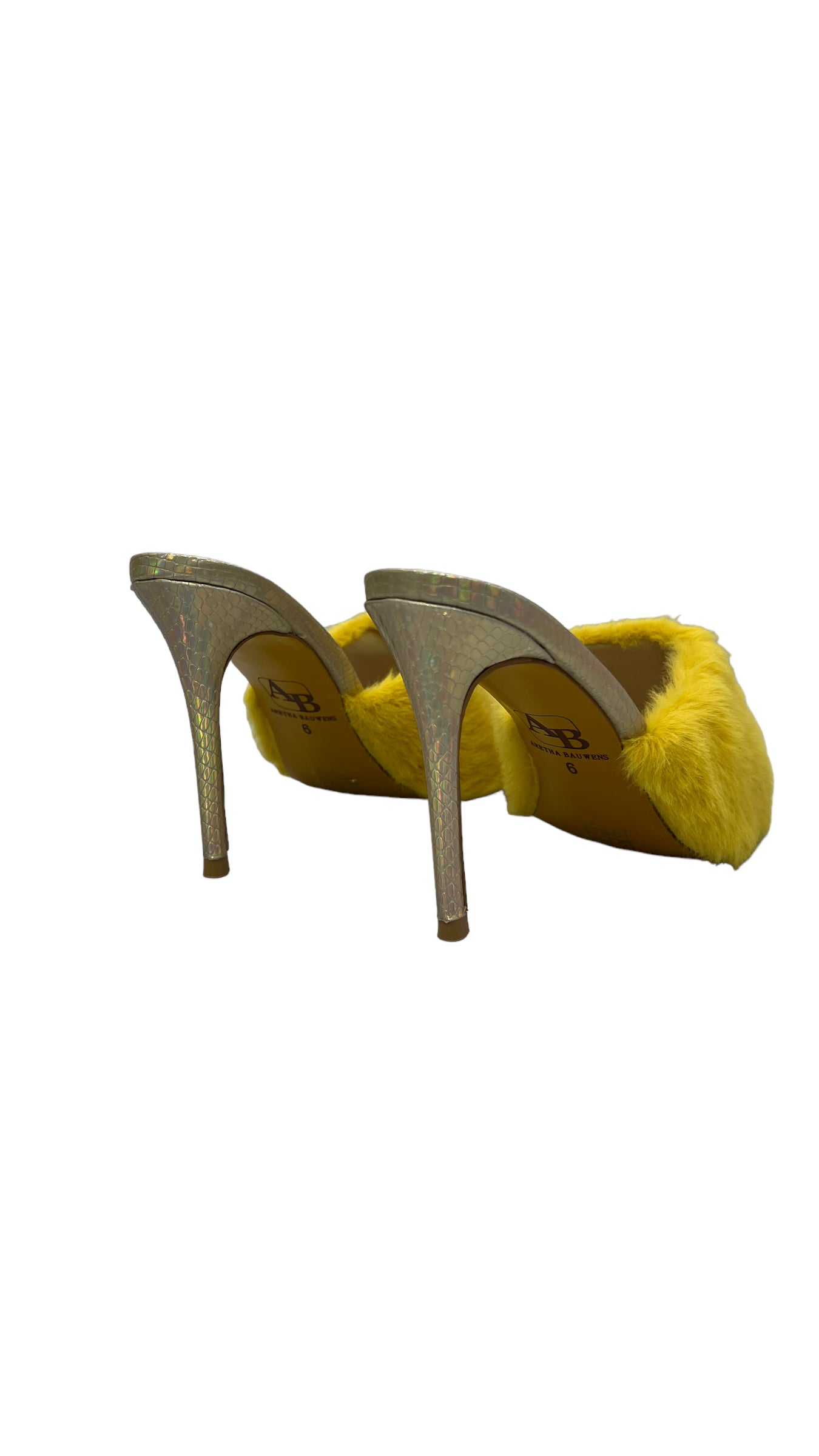 ARETHA BAWENS YELLOW FUR POINTED MULE