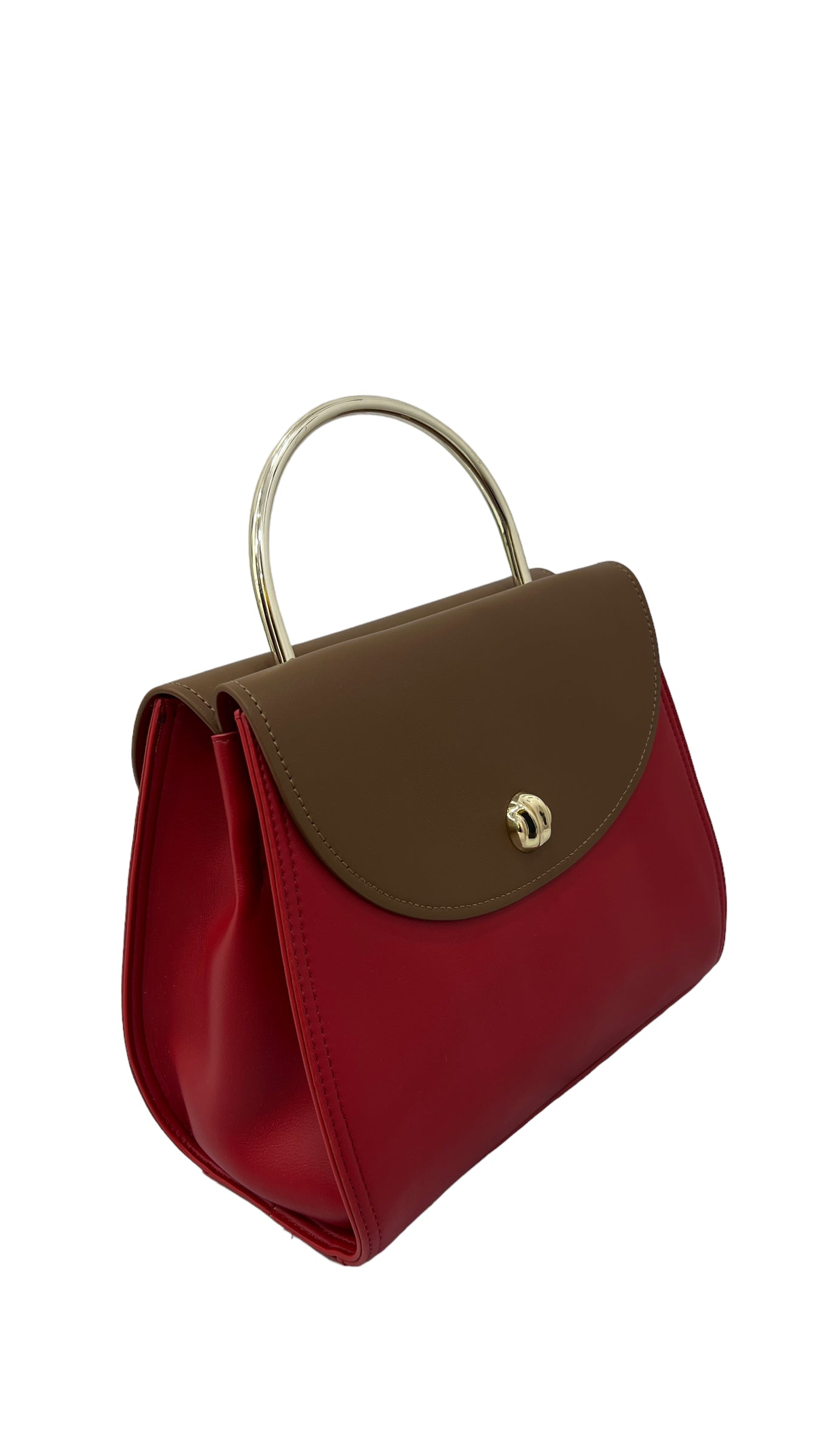 CHRISBELLA BROWN/RED METAL TOP HANDLE DOUBLE SIDED BAG