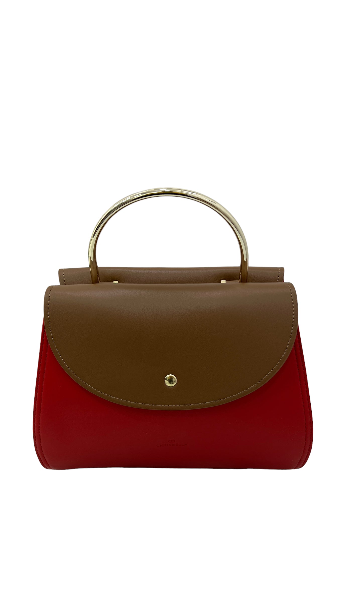 CHRISBELLA BROWN/RED METAL TOP HANDLE DOUBLE SIDED BAG