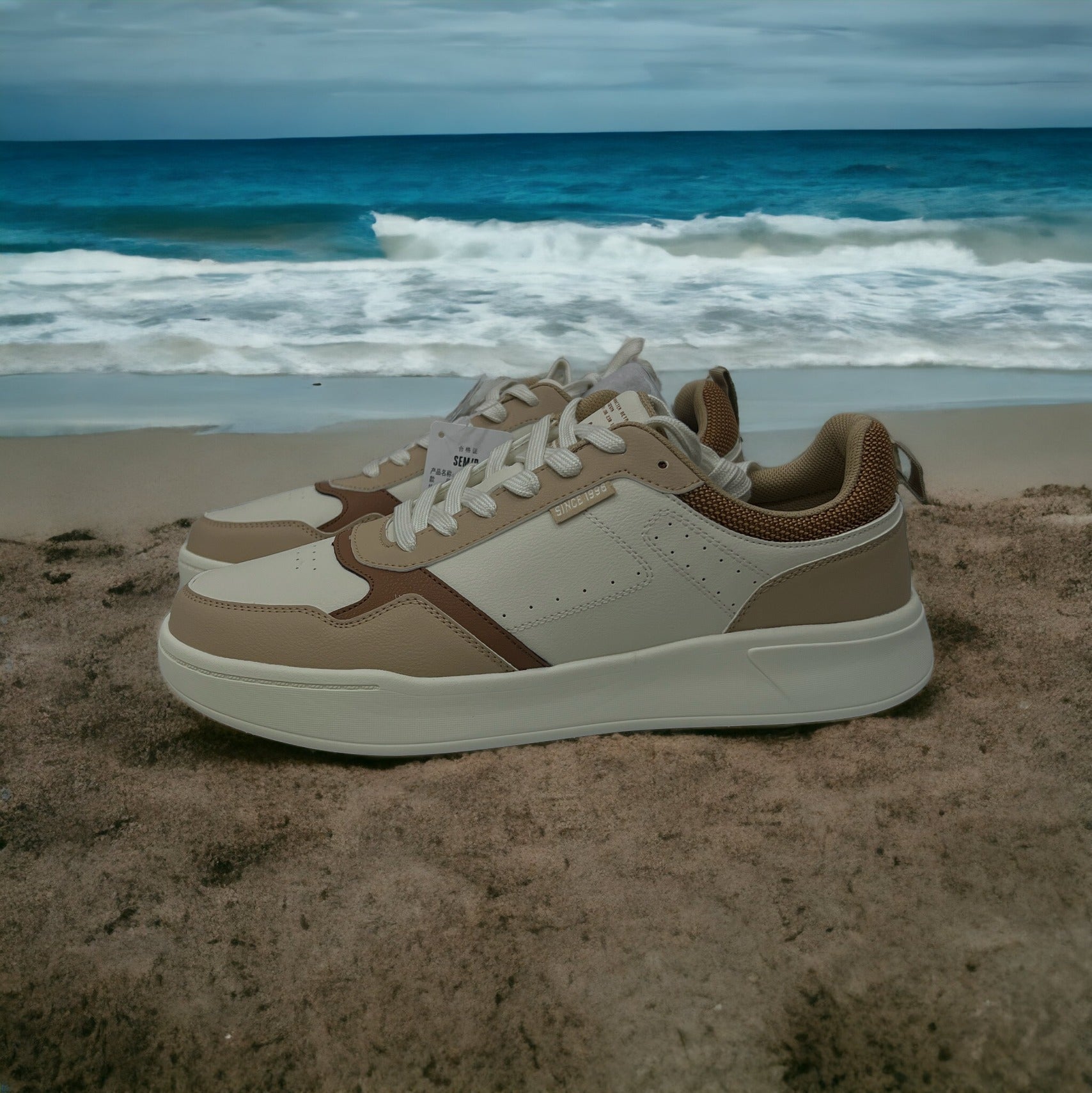 SEMIR BROWN CONTRAST SNEAKERS IN NUDE