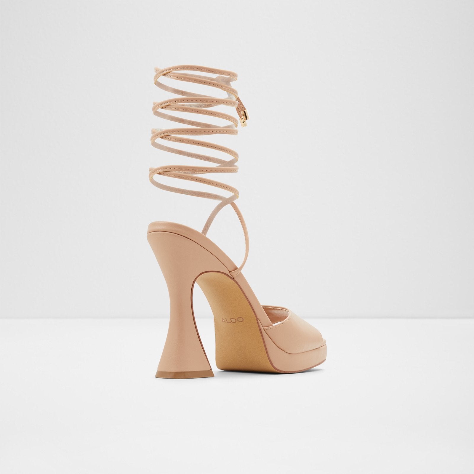ALDO NUDE FLARE LACE UP HEELS