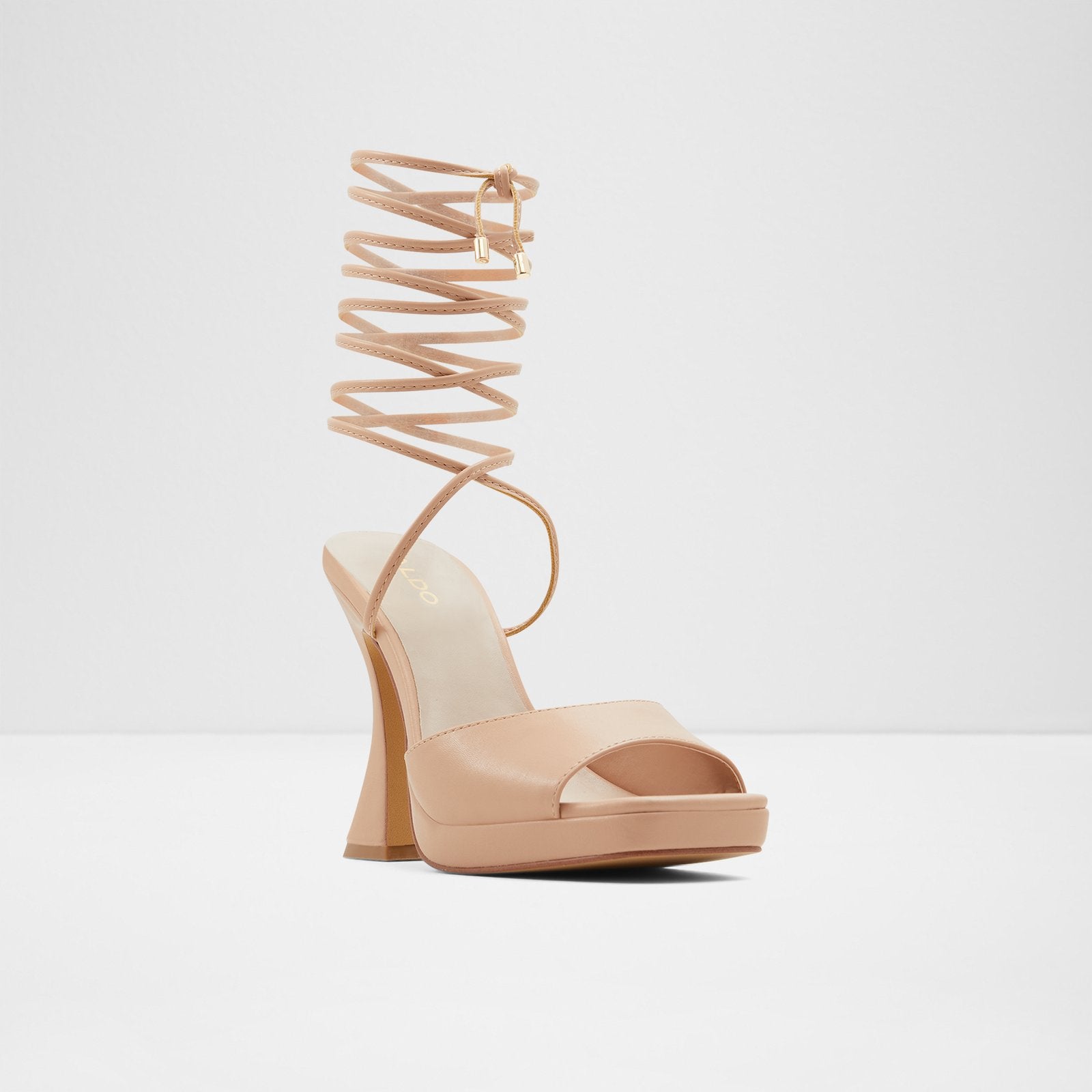 ALDO NUDE FLARE LACE UP HEELS