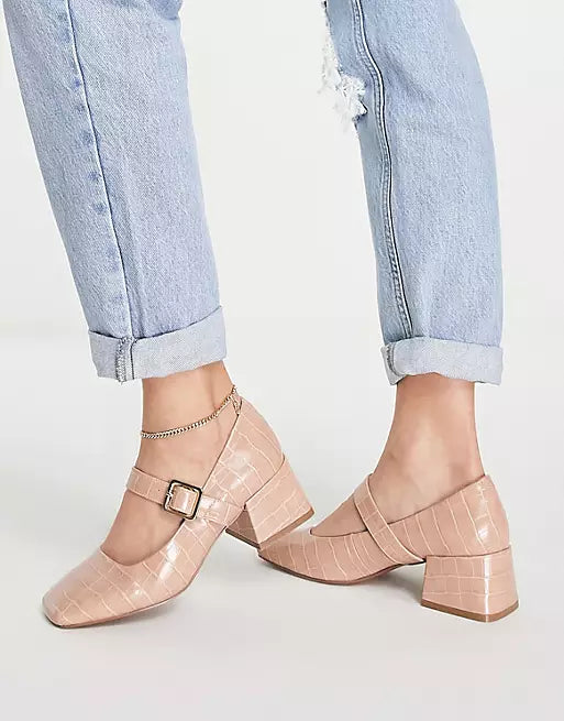 ASOS DESIGN MARY JANE BLOCK HEELS IN BEIGE