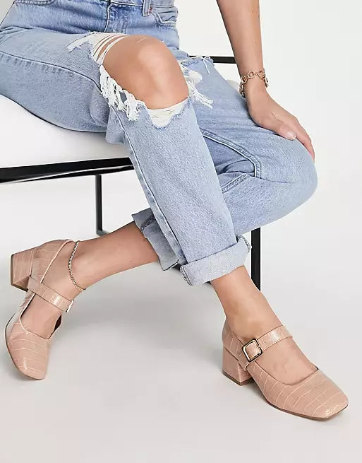 ASOS DESIGN MARY JANE BLOCK HEELS IN BEIGE