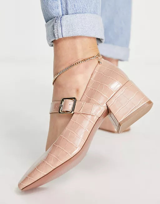 ASOS DESIGN MARY JANE BLOCK HEELS IN BEIGE