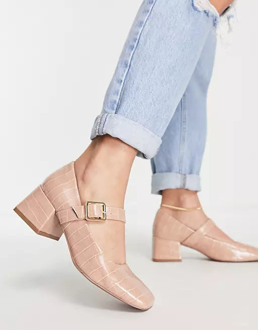 ASOS DESIGN MARY JANE BLOCK HEELS IN BEIGE