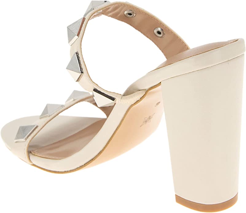 BCBGENERATION OFF WHITE MACRO STUD BLOCK HEELS