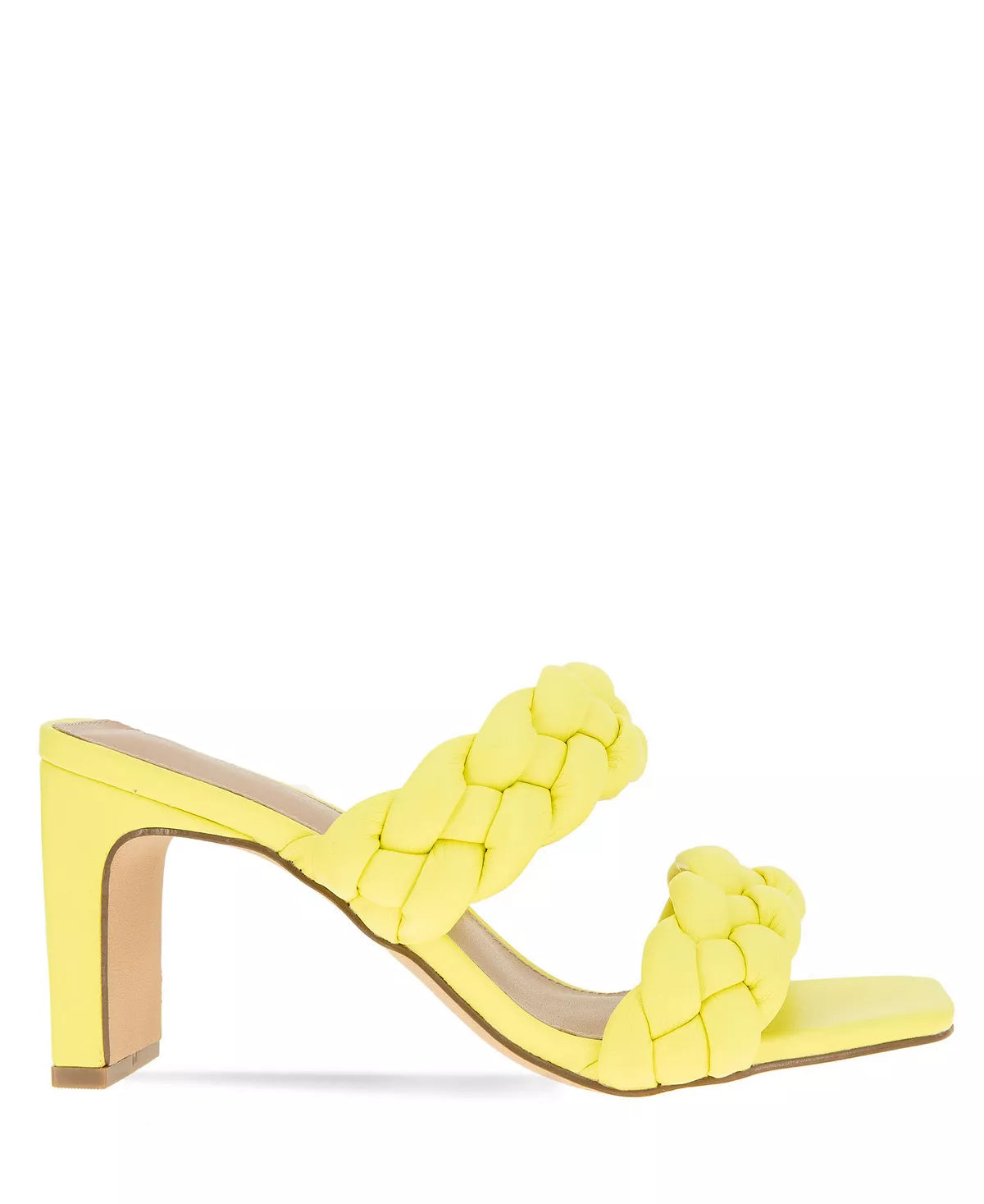 BCBGENERATION YELLOW BRAIDED STRAP BLOCK HEEL