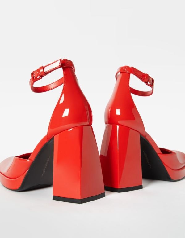 BERSHKA RED PATENT PLATFORM BLOCK HEEL