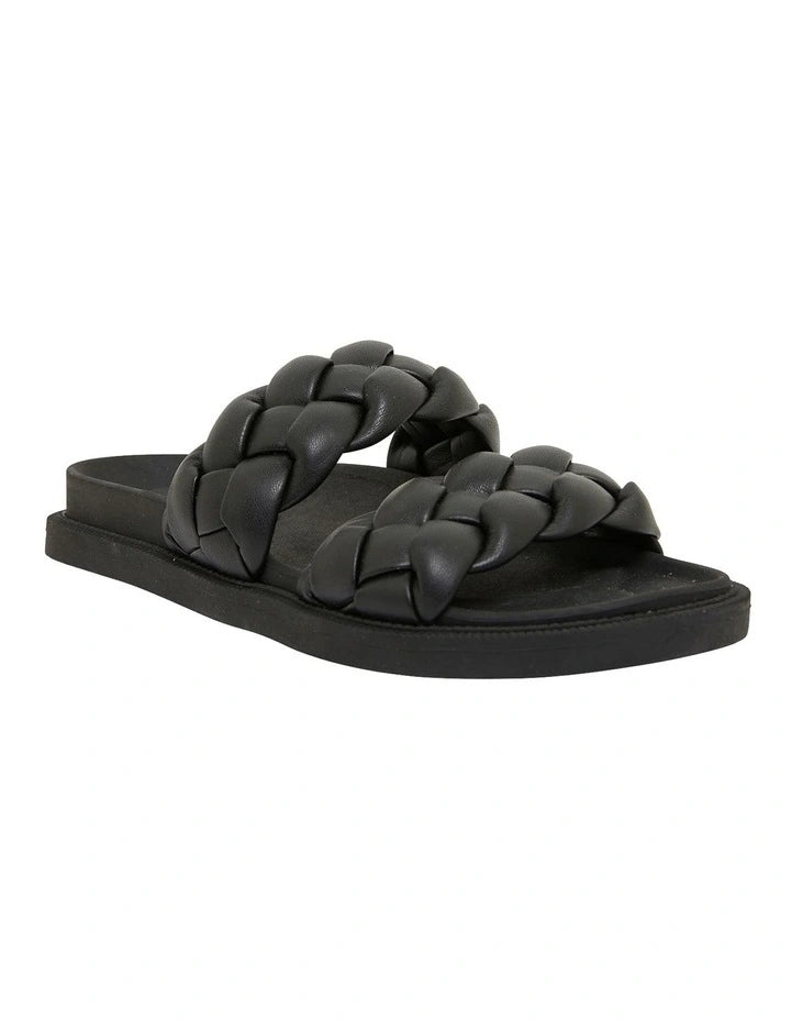 DAZIE BLACK BRAIDED DOUBLE STRAP SLIDE