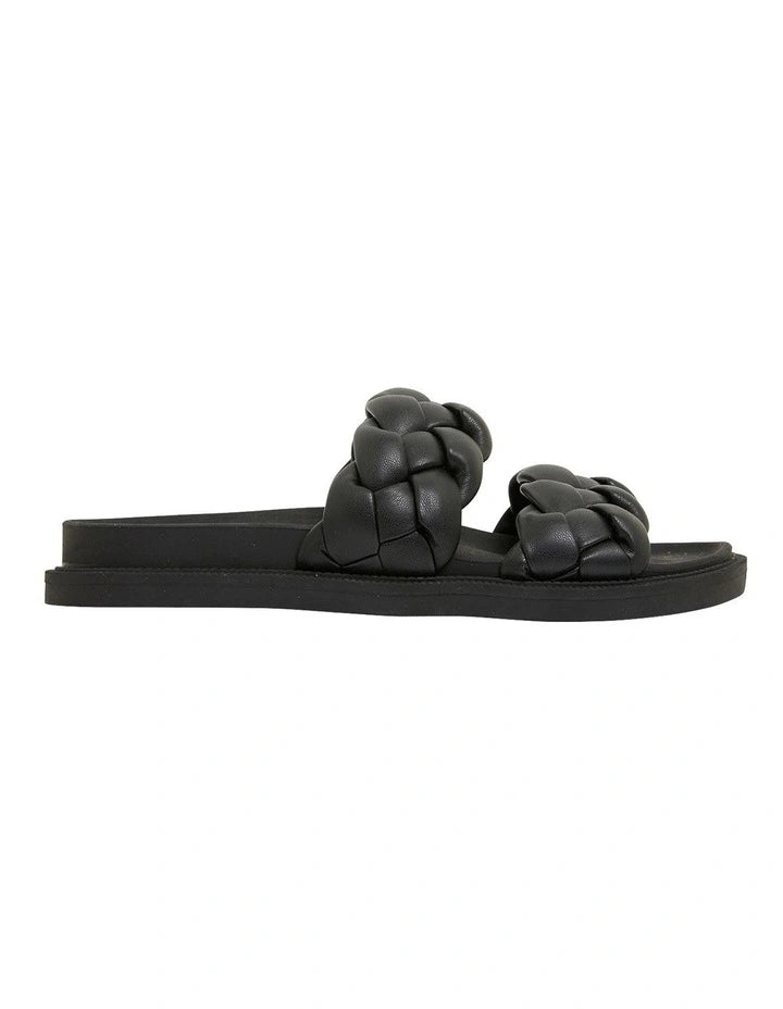 DAZIE BLACK BRAIDED DOUBLE STRAP SLIDE