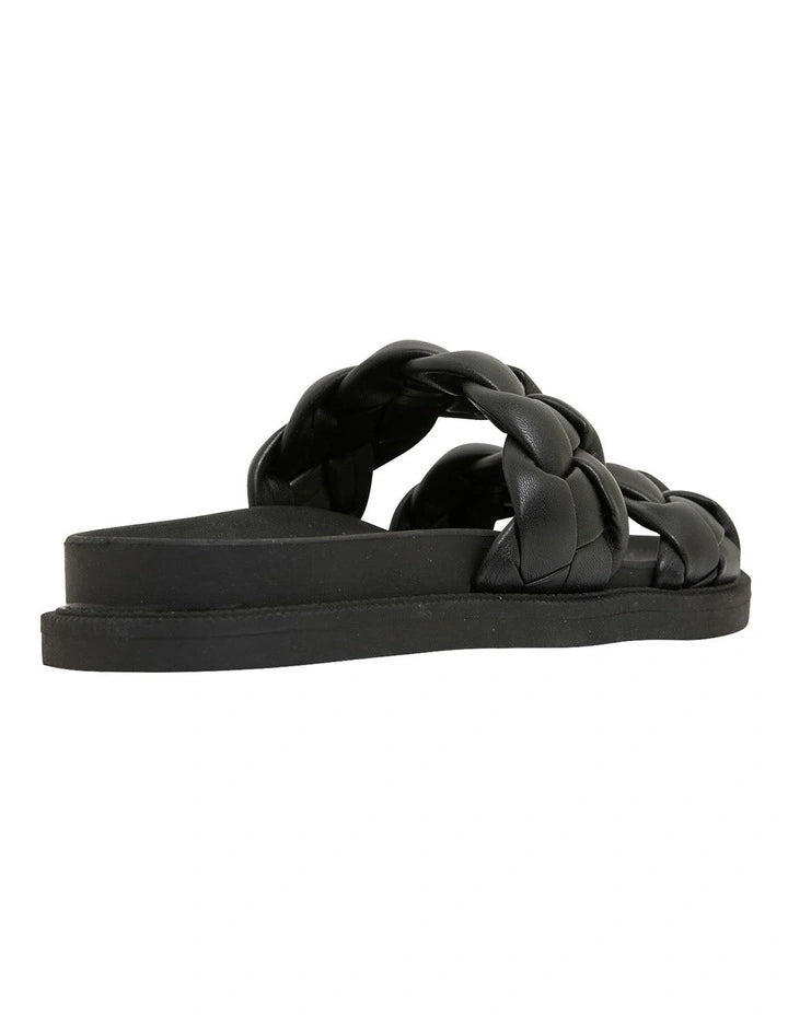 DAZIE BLACK BRAIDED DOUBLE STRAP SLIDE