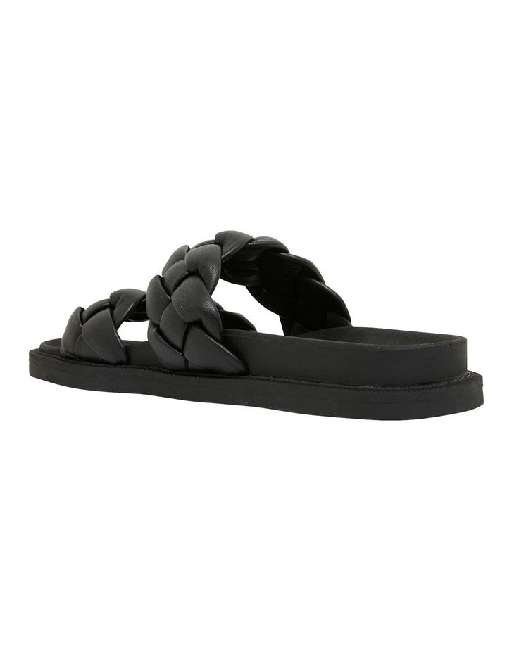 DAZIE BLACK BRAIDED DOUBLE STRAP SLIDE