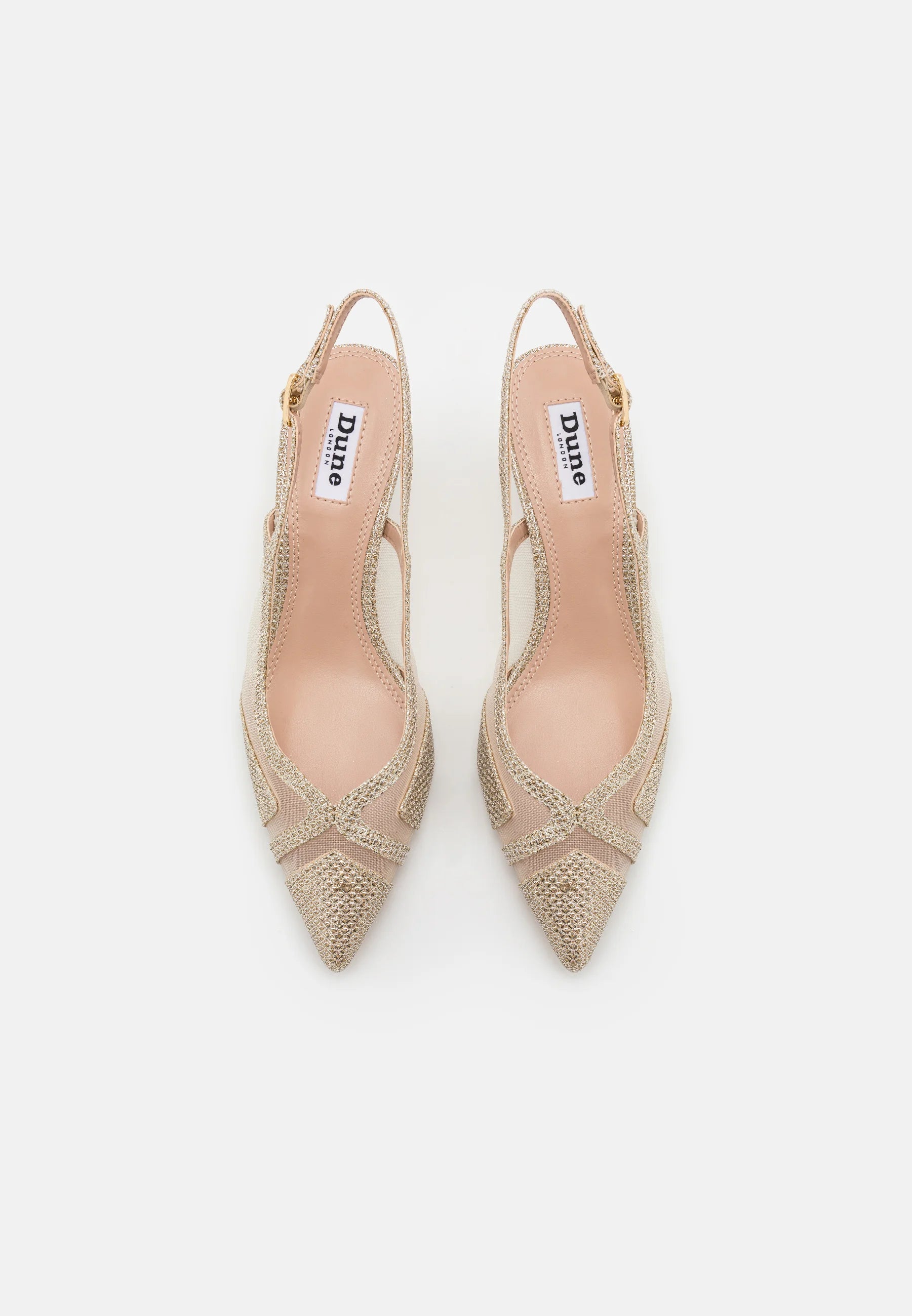 DUNE GOLD SHIMMER MESH-INSERT SLINGBACK HEELS