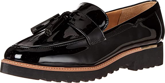 FRANCO SARTO BLACK PATENT TASSEL DETAIL LOAFERS