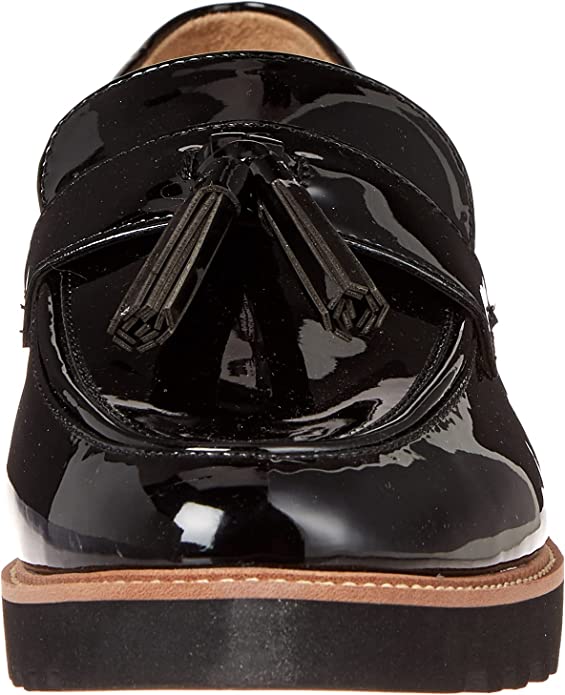 FRANCO SARTO BLACK PATENT TASSEL DETAIL LOAFERS