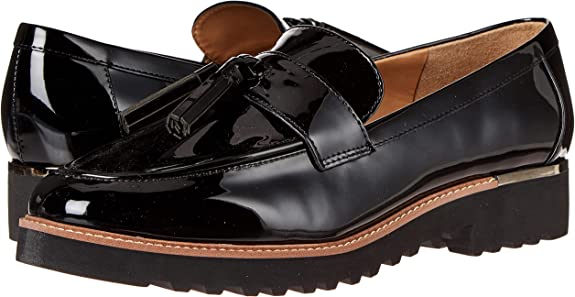 FRANCO SARTO BLACK PATENT TASSEL DETAIL LOAFERS