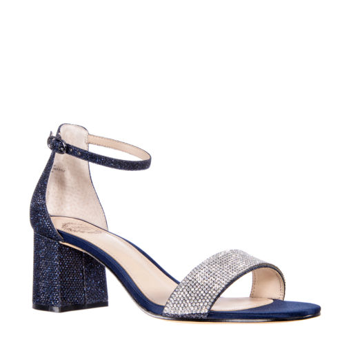 I.MILLER NAVY EMBELLISHED STRAP BLOCK HEEL