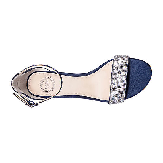 I.MILLER NAVY EMBELLISHED STRAP BLOCK HEEL