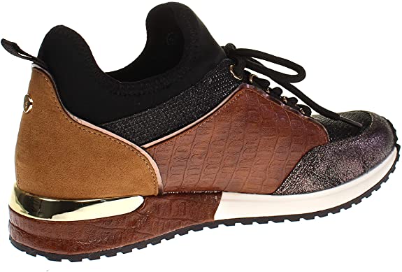 LA STRADA BLACK AND BROWN ANIMAL PRINT TRAINERS