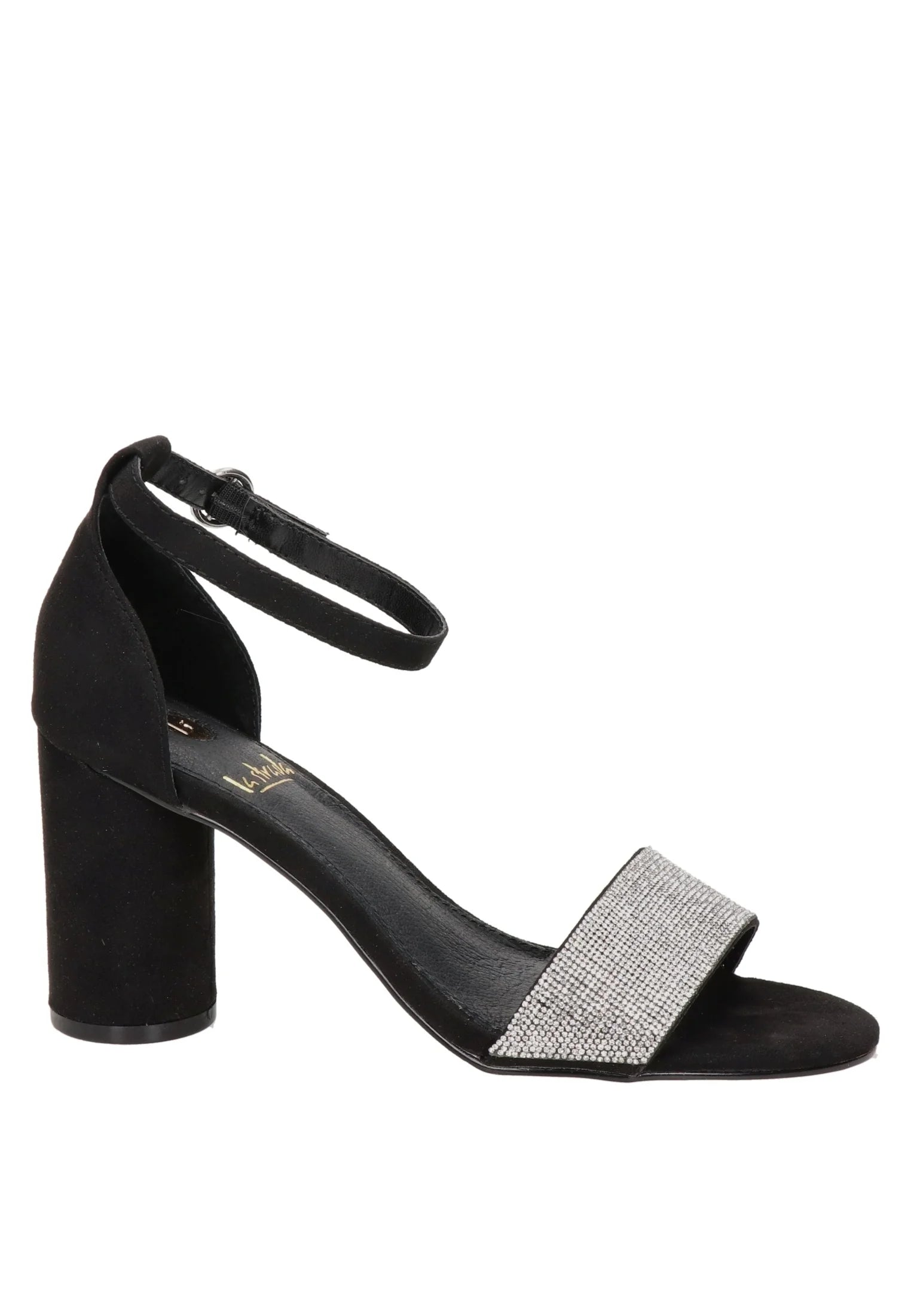 LA STRADA BLACK EMBELLISHED BLOCK HEEL SANDAL