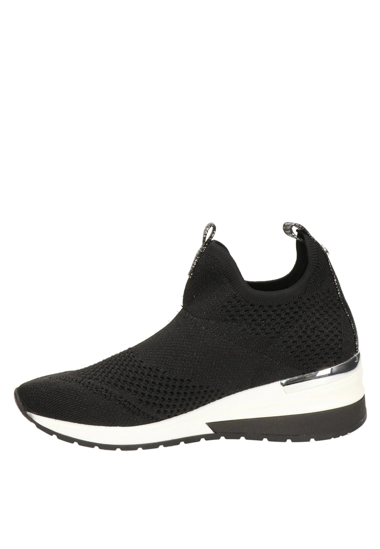 LA STRADA BLACK SOCK TRAINERS WITH ANIMAL PRINT PULL TAB