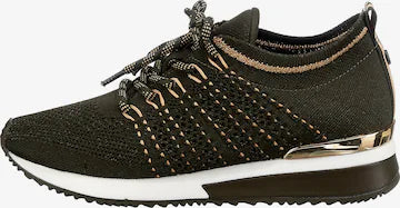 LA STRADA KHAKI ELASTIC LACE UP TRAINERS WITH DOTTED LACE