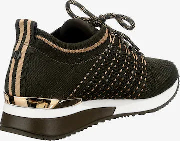 LA STRADA KHAKI ELASTIC LACE UP TRAINERS WITH DOTTED LACE