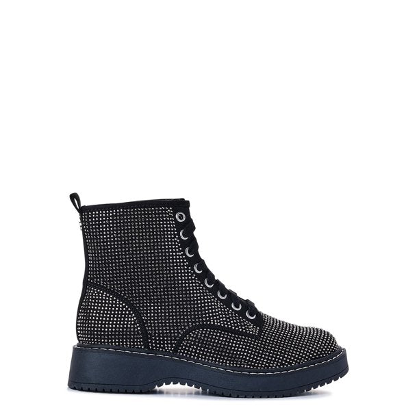 MADDEN NYC BLACK STUDDED LACE-UP ANKLE TRAINERS