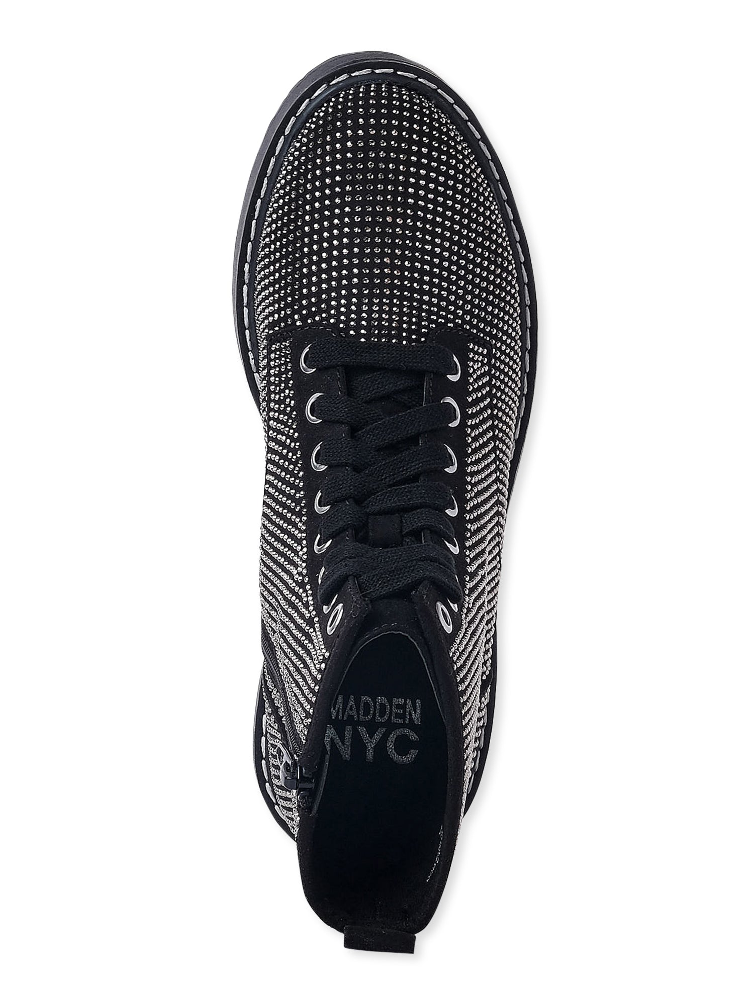 MADDEN NYC BLACK STUDDED LACE-UP ANKLE TRAINERS