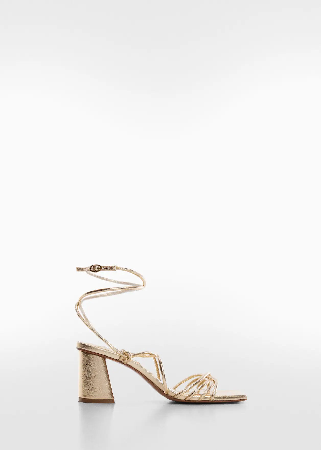 MANGO GOLD ANKLE WRAP BLOCK HEEL SANDAL