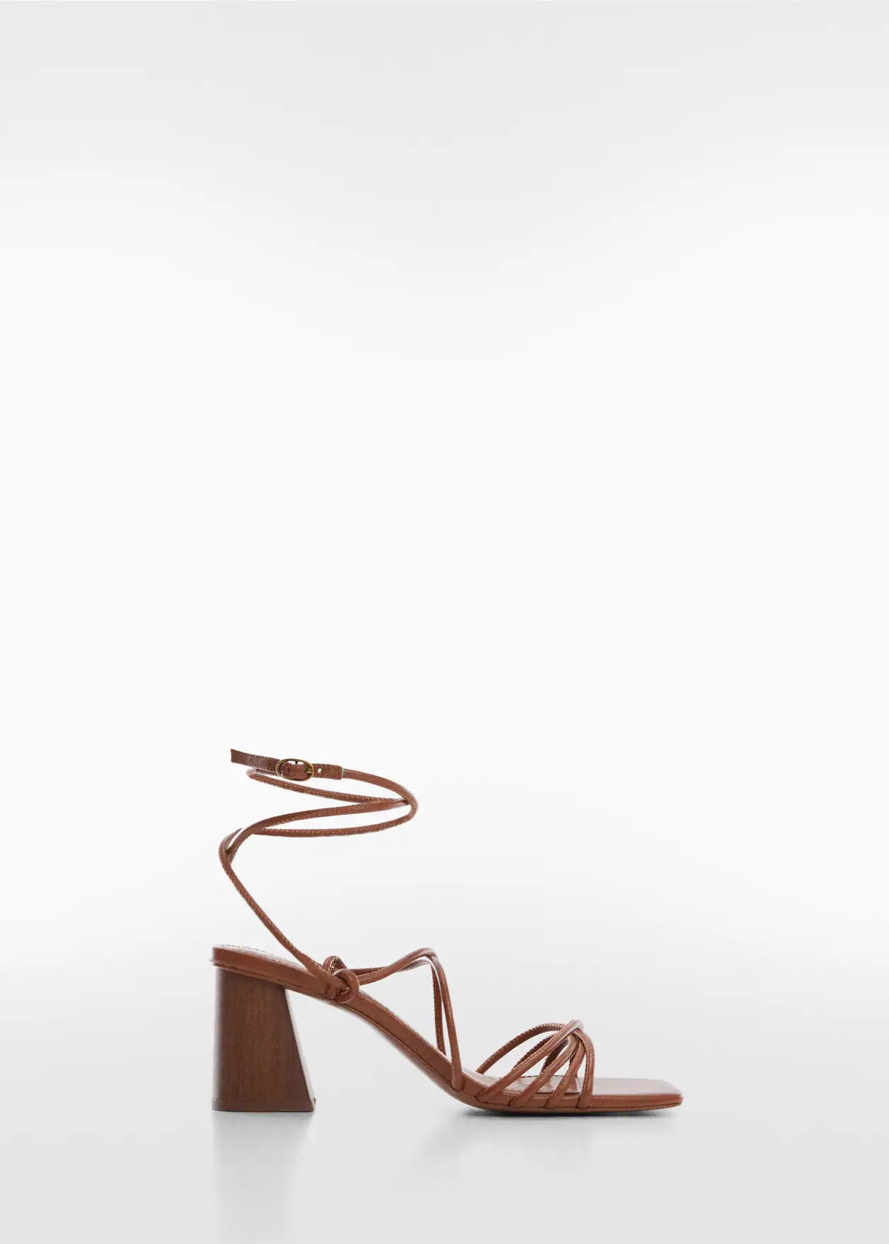 MANGO COGNAC ANKLE WRAP BLOCK HEEL SANDAL