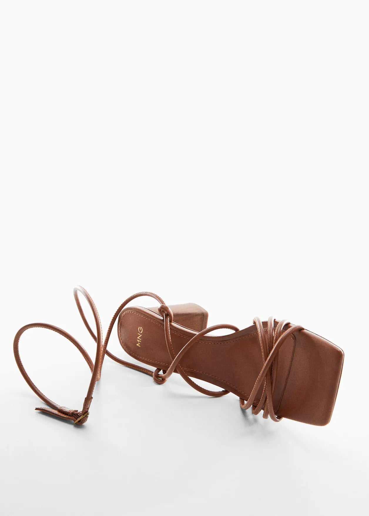 MANGO COGNAC ANKLE WRAP BLOCK HEEL SANDAL