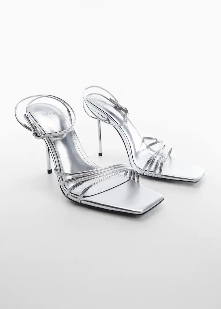 MANGO SILVER STRAPPY HEELED SANDAL